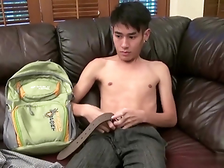 Asian Pubescent Twink Jerks Coupled With Cums Fixed In The Sky Couch